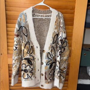 Free People Floral Cardigan - Cream and Brown